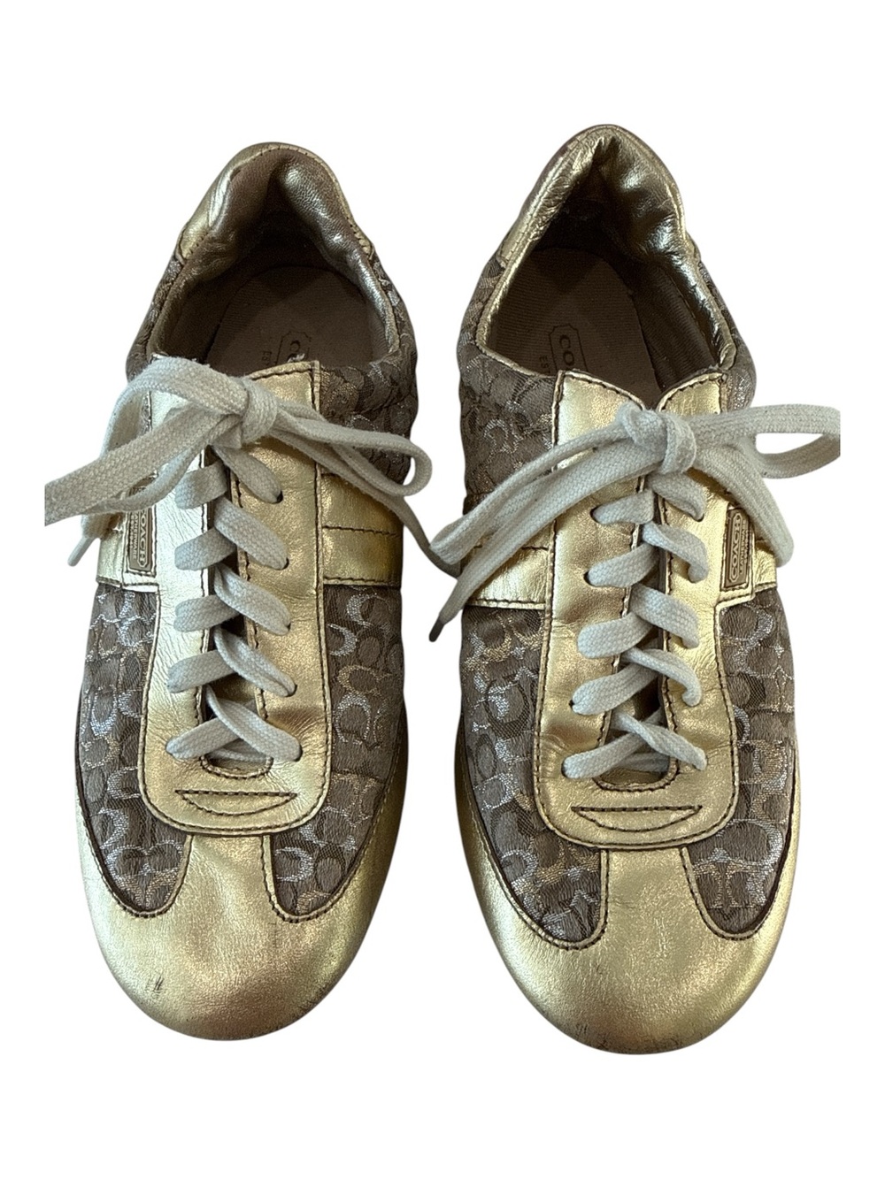 Vintage Coach Metallic Gold & Silver Signature C Monogram Sneaker Low Top Y2K